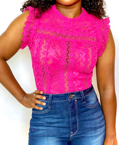 Laura Lace Bodysuit Hot Pink